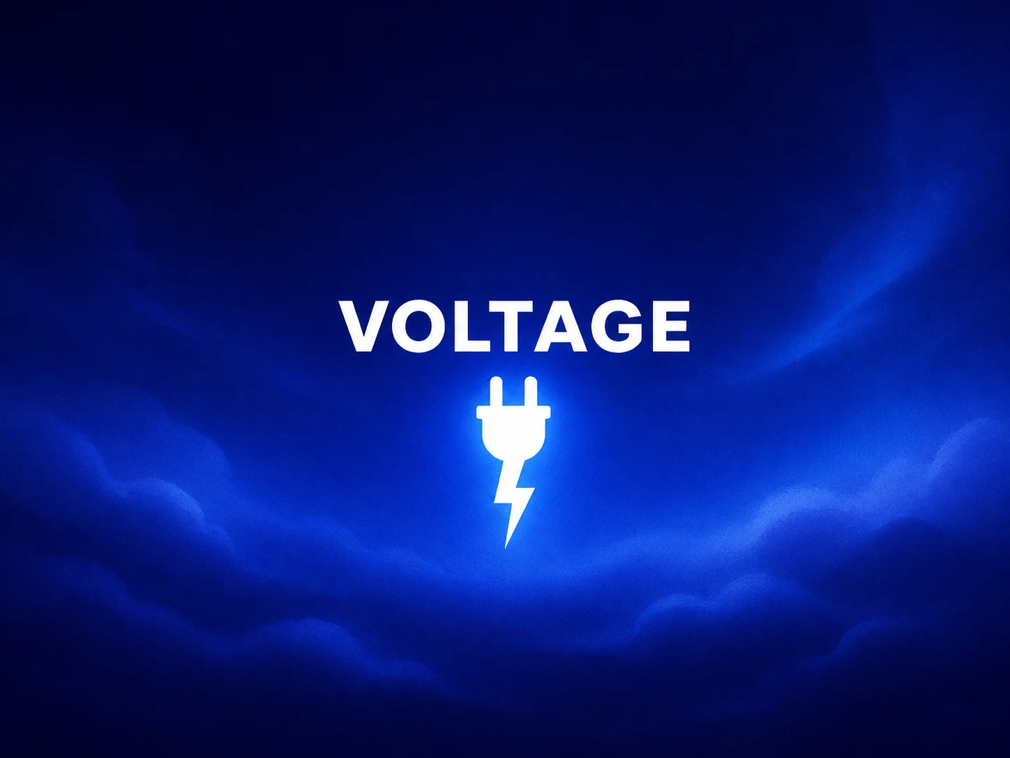 Dreamy blue illustration with the word Voltage and a simple plug symbol