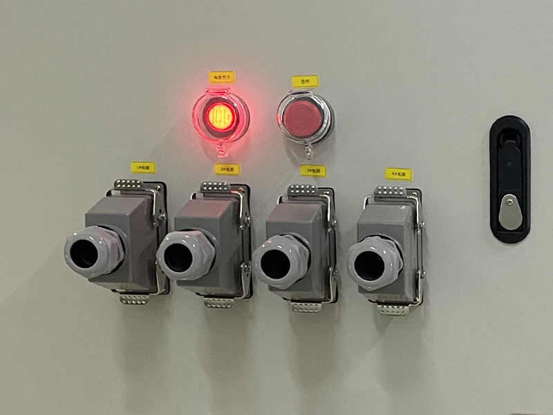 External controls, connectors and enclosure details on a smart distribution box